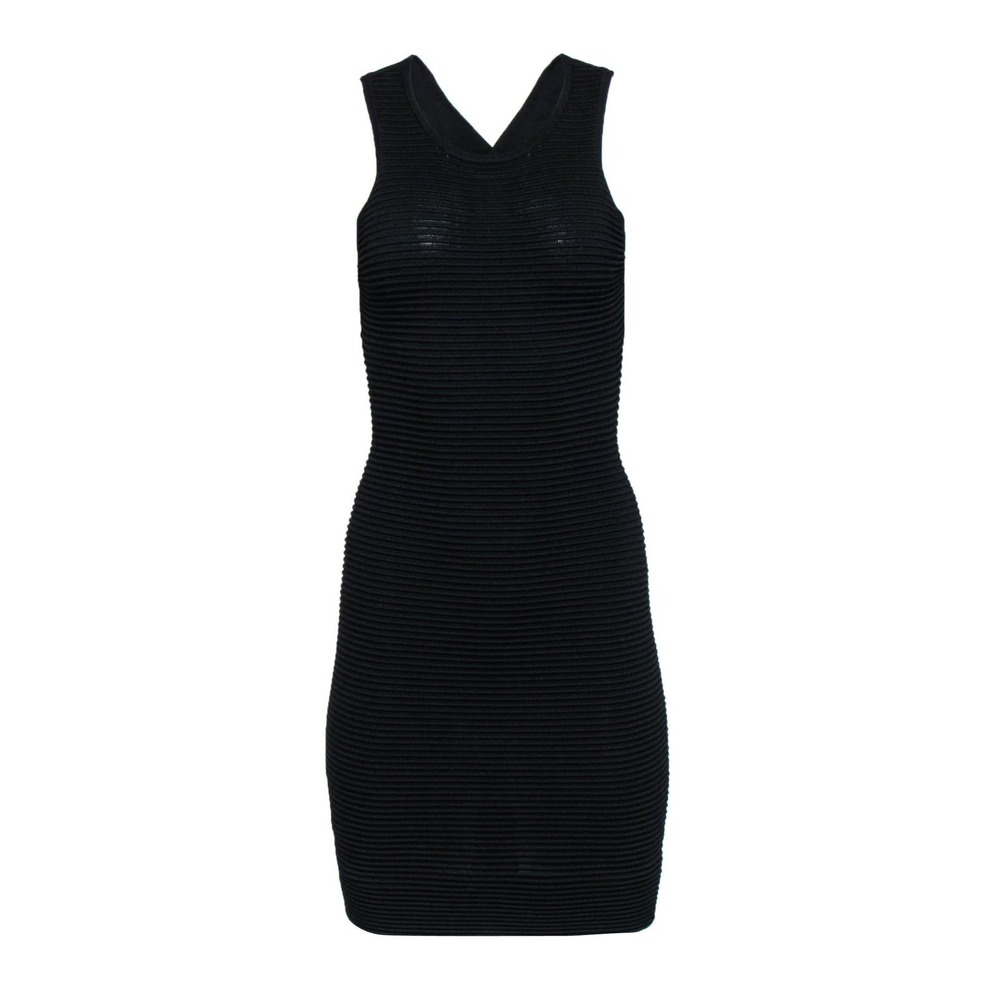 Jonathan Simkhai Black Ribbed Bodycon Dress Crisscross Open Back Sleeveless